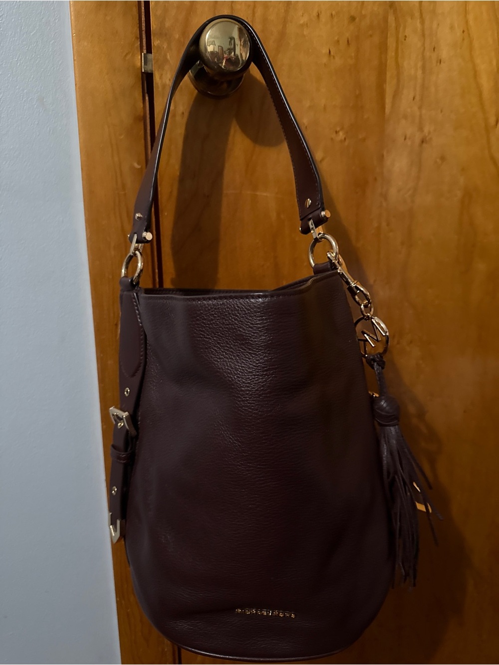 Michael Kors burgundy Leather Shoulder Hobo with Tassel Charm